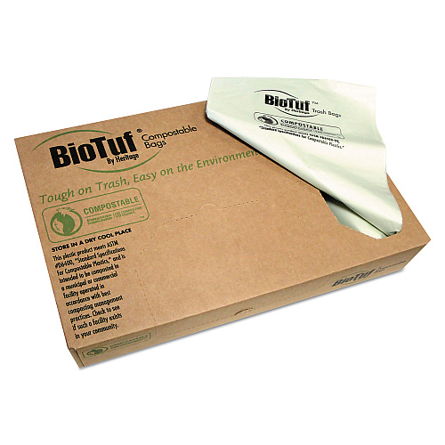 Heritage Biotuf Compostable Can Liners, 45 gal, 0.9 mil, 40" x 46", Green, 100/Carton (Y8046TER01)