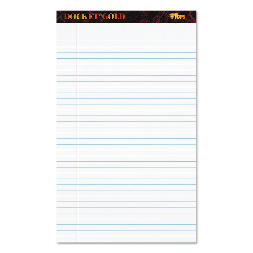 TOPS Docket Gold Ruled Perforated Pads, Wide/Legal Rule, 50 White 8.5 x 14 Sheets, 12/Pack (63990)