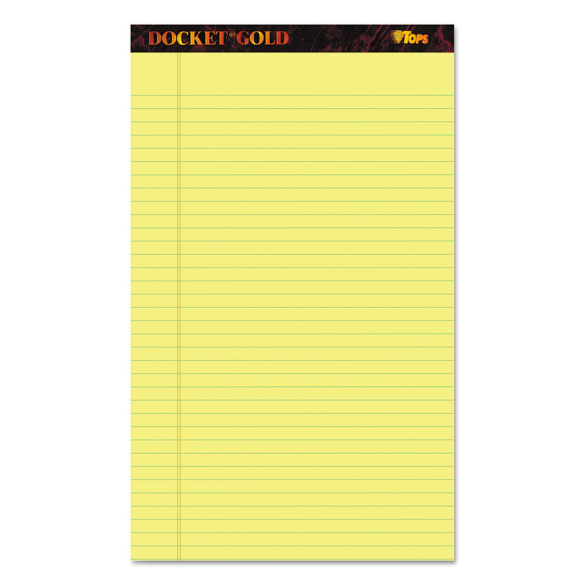 TOPS Docket Gold Ruled Perforated Pads, Wide/Legal Rule, 50 Canary-Yellow 8.5 x 14 Sheets, 12/Pack (63980)