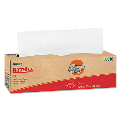 WypAll L30 Towels, POP-UP Box, 9.8 x 16.4, White, 120/Box, 6 Boxes/Carton (05816)