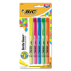 BIC Brite Liner Highlighter, Assorted Ink Colors, Chisel Tip, Assorted Barrel Colors, 5/Set (BLP51WASST)