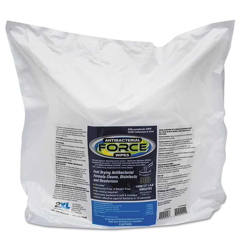2XL FORCE Disinfecting Wipes Refill, 6 x 8, Unscented, White, 900/Pack, 4/Carton (L4014)