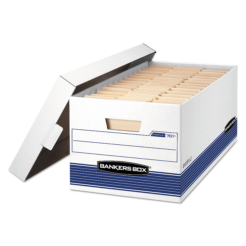 Bankers Box STOR/FILE Medium-Duty Storage Boxes, Letter Files, 12.88" x 25.38" x 10.25", White/Blue, 12/Carton (00701)