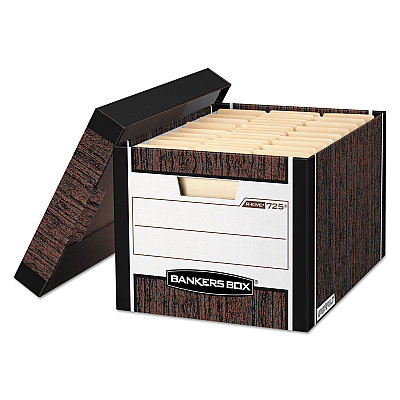 Bankers Box R-KIVE Heavy-Duty Storage Boxes, Letter/Legal Files, 12.75" x 16.5" x 10.38", Woodgrain, 12/Carton (00725)