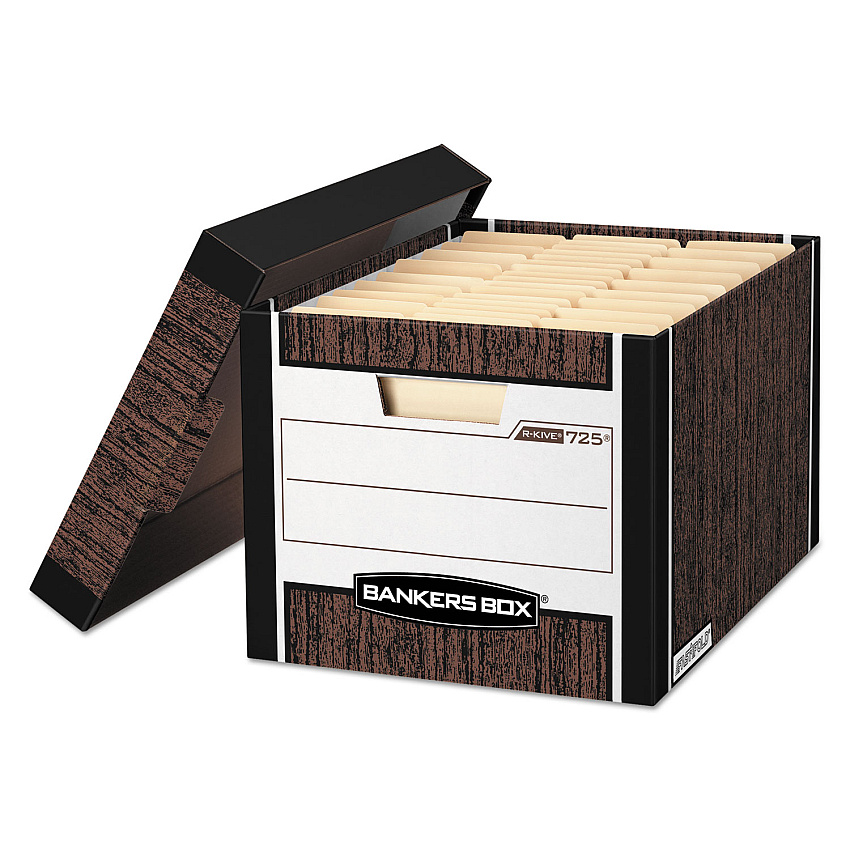 Bankers Box R-KIVE Heavy-Duty Storage Boxes, Letter/Legal Files, 12.75" x 16.5" x 10.38", Woodgrain, 12/Carton (00725)