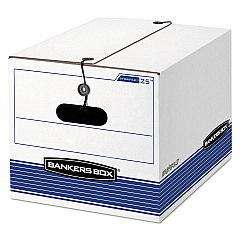 Bankers Box STOR/FILE Medium-Duty Strength Storage Boxes, Letter/Legal Files, 12.25" x 16" x 11", White/Blue, 4/Carton (0002501)