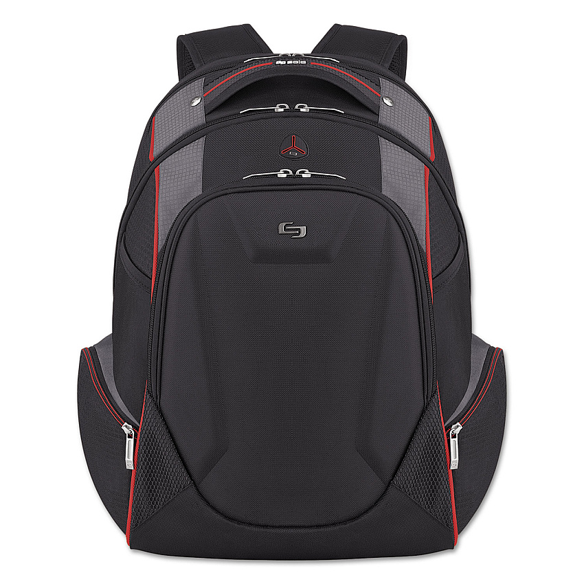 Solo Launch Laptop Backpack, Fits Devices Up to 17.3", Polyester, 12.5 x 8 x 19.5, Black/Gray/Red (ACV7114)