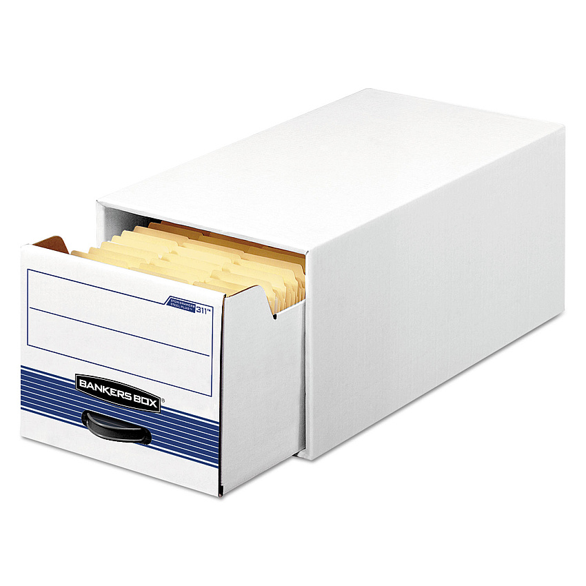 Bankers Box STOR/DRAWER STEEL PLUS Extra Space-Savings Storage Drawers, Letter Files, 10.5" x 25.25" x 6.5", White/Blue, 12/Carton (00306)
