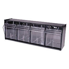 deflecto Tilt Bin Interlocking Multi-Bin Storage Organizer, 4 Sections, 23.63" x 6.63" x 8.13", Black/Clear (20404OP)