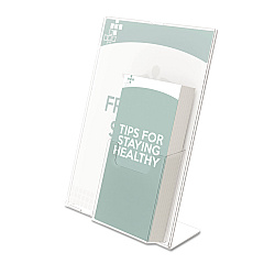 deflecto Superior Image Slanted Sign Holder with Front Pocket, 9w x 4.5d x 10.75h, Clear (590501)