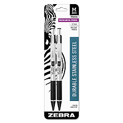 Zebra M-301 Mechanical Pencil, 0.5 mm, HB (#2.5), Black Lead, Steel/Black Accents Barrel, 2/Pack (54012)