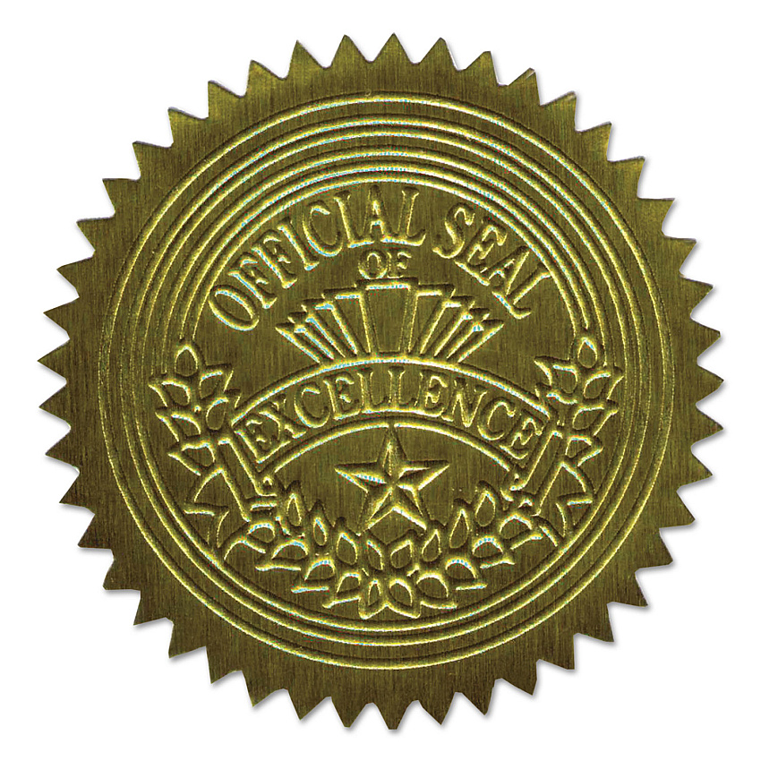 Geographics Self-Adhesive Embossed Seals, 2" dia., Gold, 20/Sheet, 5 Sheets/Pack (20014)