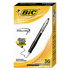 BIC Velocity Easy Glide Ballpoint Pen Value Pack, Retractable, Medium 1 mm, Black Ink, Black Barrel, 36/Pack (VLG361BK)