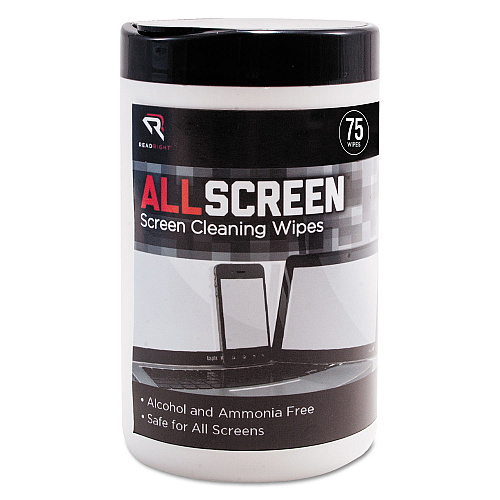 Read Right AllScreen Screen Cleaning Wipes, 6 x 6, White, 75/Tub (RR15045)