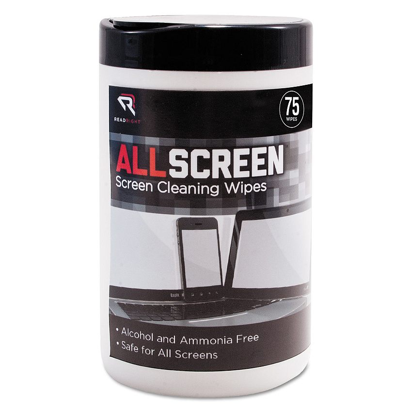 Read Right AllScreen Screen Cleaning Wipes, 6 x 6, White, 75/Tub (RR15045)