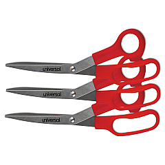 Universal General Purpose Stainless Steel Scissors, 7.75" Long, 3" Cut Length, Red Offset Handles, 3/Pack (UNV92019)