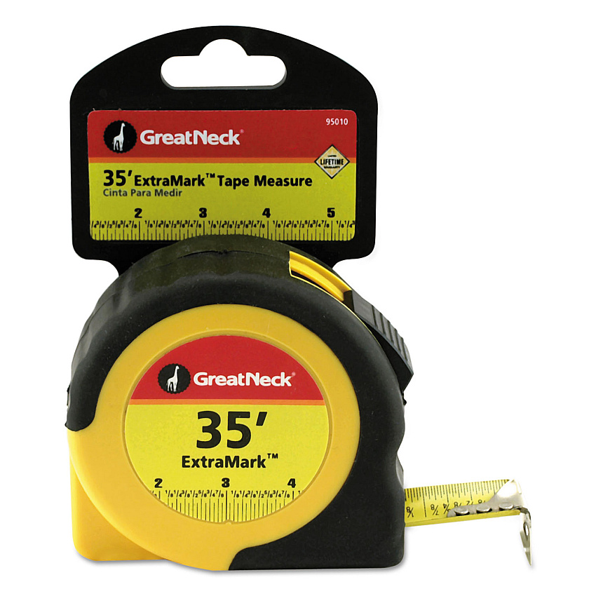 Great Neck ExtraMark Tape Measure, 1" x 35ft, Steel, Yellow/Black (95010)