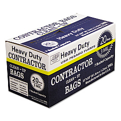 AEP Industries Inc. Heavy-Duty Contractor Clean-Up Bags, 60 gal, 3 mil, 32" x 50", Black, 20/Carton (186470)