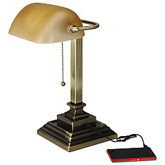 Alera Traditional Banker's Lamp with USB, 10"w x 10"d x 15"h, Antique Brass (ALELMP517AB)