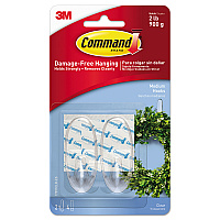 Command Clear Hooks and Strips, Plastic, Medium, 2 Hooks and 4 Strips/Pack (17091CLRES)