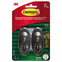Command All Weather Hooks and Strips, Plastic, Medium, 2 Hooks and 4 Strips/Pack (17086SAWES)
