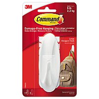 Command General Purpose Hooks, Large, 5 lb Cap, White, 1 Hook and 2 Strips/Pack (17083ES)