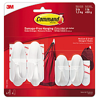 Command General Purpose Designer Hooks, Small/Medium, 3 lb Cap, White, 4 Hooks and 4 Strips/Pack (170812VPES)