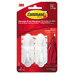 Command General Purpose Designer Hooks, Medium, 3 lb Cap, White, 2 Hooks and 4 Strips/Pack (17081ES)