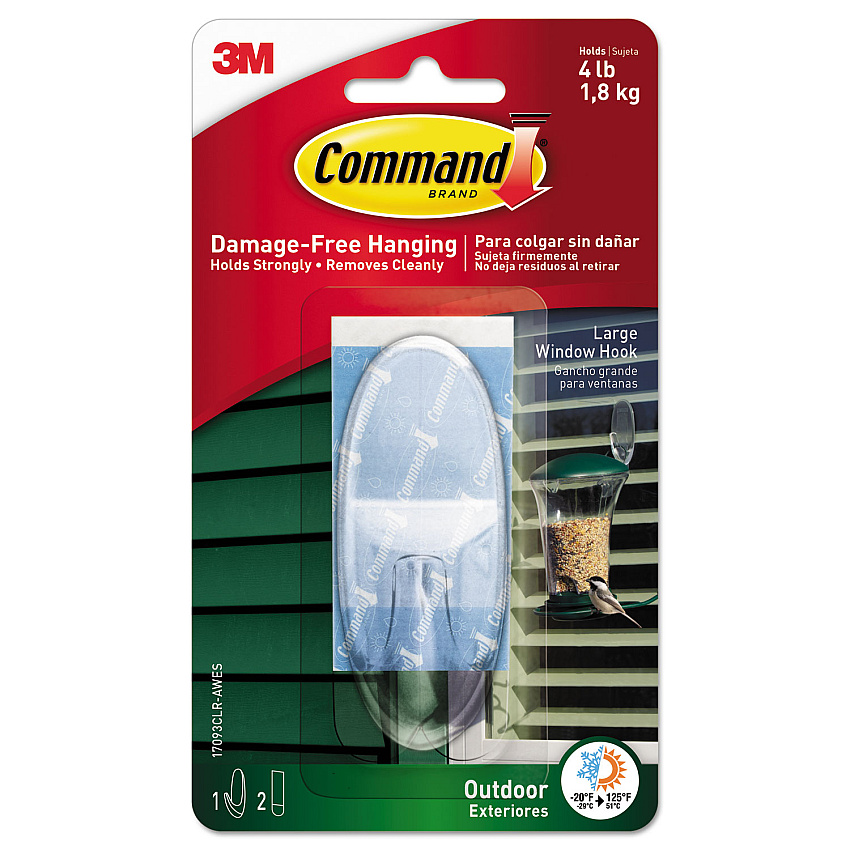 Command All Weather Hooks and Strips, Plastic, Large, 1 Hooks and 2 Strips/Pack (17093CLRAWES)