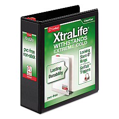 Cardinal XtraLife ClearVue Non-Stick Locking Slant-D Ring Binder, 3 Rings, 3" Capacity, 11 x 8.5, Black (26331)