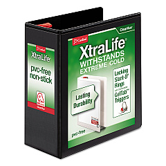 Cardinal XtraLife ClearVue Non-Stick Locking Slant-D Ring Binder, 3 Rings, 4" Capacity, 11 x 8.5, Black (26341)