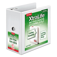 Cardinal XtraLife ClearVue Non-Stick Locking Slant-D Ring Binder, 3 Rings, 6" Capacity, 11 x 8.5, White (26360)