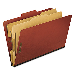 Pendaflex Four-, Six-, and Eight-Section Pressboard Classification Folders, 2 Dividers, Embedded Fasteners, Legal Size, Red, 10/Box (2257R)