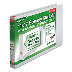 Cardinal Speedy XtraLife Non-Stick Locking Slant-D Ring Binder, 3 Rings, 1" Capacity, 11 x 17, White (56200)