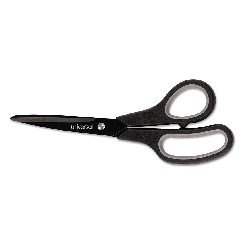 Universal Industrial Carbon Blade Scissors, 8" Long, 3.5" Cut Length, Black/Gray Straight Handle (UNV92021)
