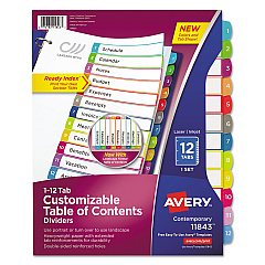 Avery Customizable TOC Ready Index Multicolor Dividers, 1-12, Letter (11843)