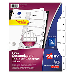 Avery Customizable TOC Ready Index Black and White Dividers, 5-Tab, Letter (11130)
