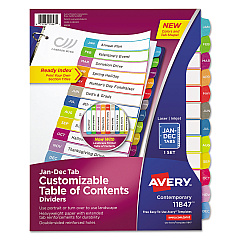 Avery Customizable TOC Ready Index Multicolor Dividers, Jan-Dec, Letter (11847)