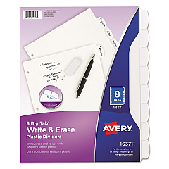 Avery Write and Erase Big Tab Durable Plastic Dividers, 3-Hole Punched, 8-Tab, 11 x 8.5, White (16371)