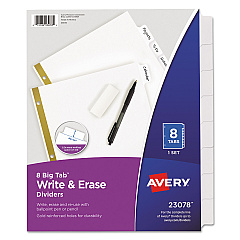 Avery Write and Erase Big Tab Paper Dividers, 8-Tab, White, Letter (23078)