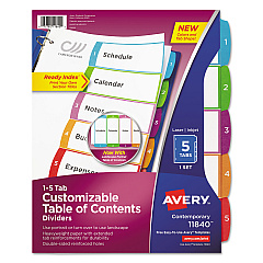 Avery Customizable TOC Ready Index Multicolor Dividers, 1-5, Letter (11840)
