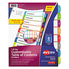 Avery Customizable TOC Ready Index Multicolor Dividers, 1-8, Letter (11841)