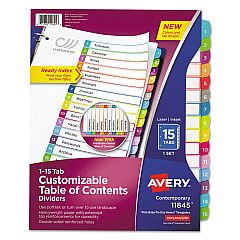 Avery Customizable TOC Ready Index Multicolor Dividers, 1-15, Letter (11845)