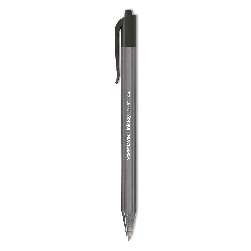 Paper Mate InkJoy 100 RT Ballpoint Pen, Retractable, Medium 1 mm, Black Ink, Black Barrel, Dozen (1951254)
