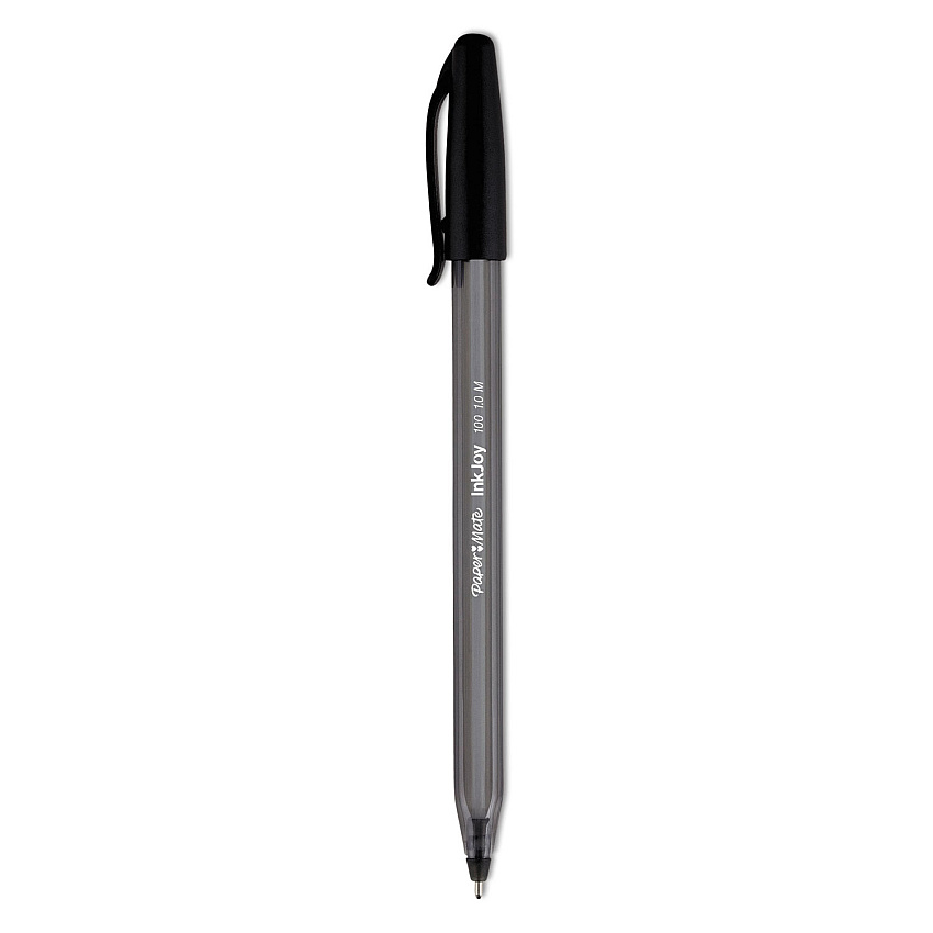 Paper Mate InkJoy 100 Ballpoint Pen, Stick, Medium 1 mm, Black Ink, Black Barrel, Dozen (1951257)