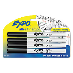 EXPO Low-Odor Dry-Erase Marker, Extra-Fine Needle Tip, Black, 4/Pack (1871774)