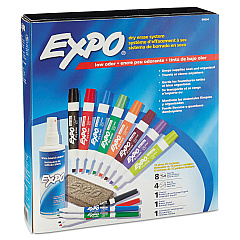EXPO Low-Odor Dry Erase Marker, Eraser and Cleaner Kit, Medium Assorted Tips, Assorted Colors, 12/Set (80054)