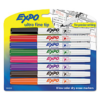 EXPO Low-Odor Dry-Erase Marker, Extra-Fine Needle Tip, Assorted Colors, 8/Set (1884309)