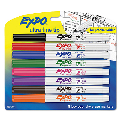 EXPO Low-Odor Dry-Erase Marker, Extra-Fine Needle Tip, Assorted Colors, 8/Set (1884309)
