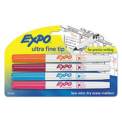 EXPO Low-Odor Dry-Erase Marker, Extra-Fine Bullet Tip, Assorted Colors, 4/Set (1884308)